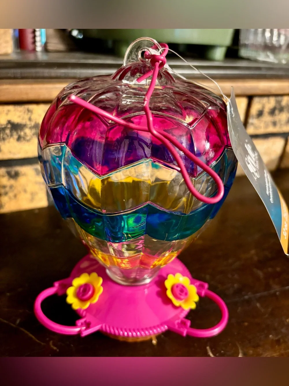 NWT Multicolor Glass Hot Air Balloon•Hummingbird Feeder•32 ounces